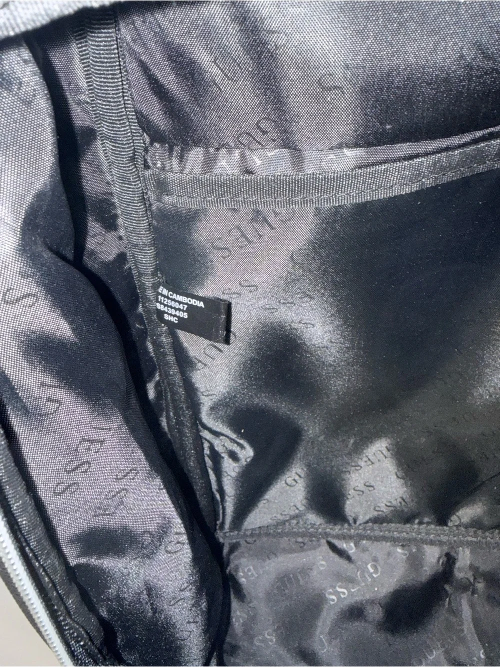 Guess Gray Monogram Convertible Backpack Tote with Black Accents